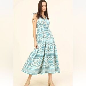 Omika Rosalita Midi Dress In Jolie Lagoon Sz Medium